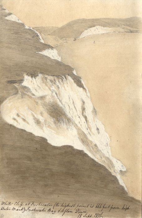 M S Jeffs - Fine 1816 Graphite, Wash and Bodycolour, White Cliffs at Freshwater