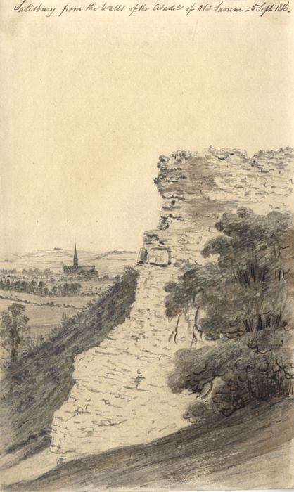 M S Jeffs - Fine 1816 Graphite and Pen Drawing, View of Salisbury