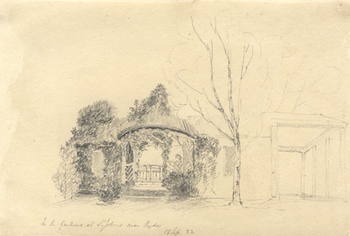 M. S. Jeffs - Fine 1822 Graphite Drawing, Gardens at St. John's Near Ryde