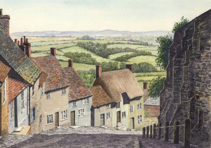 Richard Collins - c.1981 Watercolour, Gold Hill, Shaftesbury