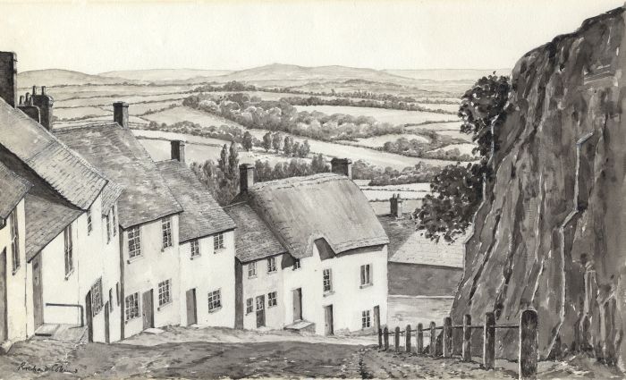 Richard Collins - c.1981 Watercolour, Gold Hill, Shaftesbury