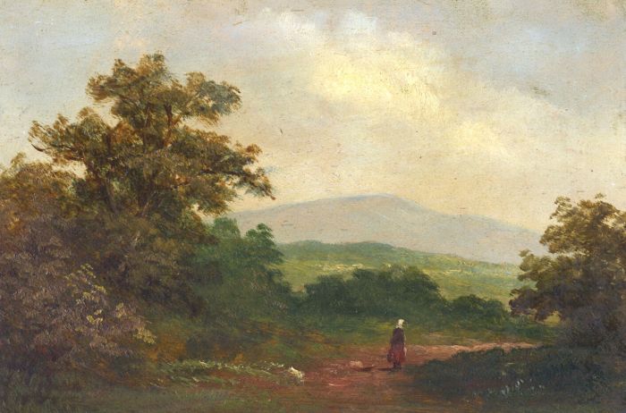 Mid 19th Century Oil - Figure on a Country Road