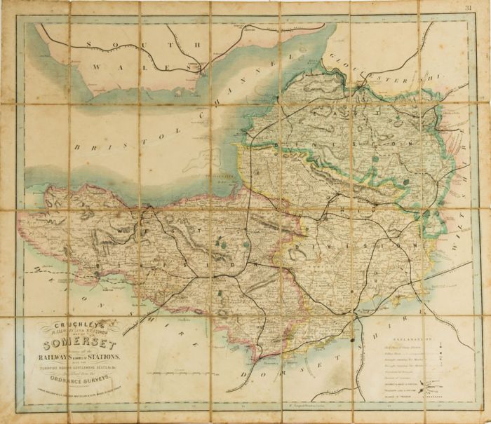 19th Century Engraving - Cruchley's Railway Station Map of Somerset