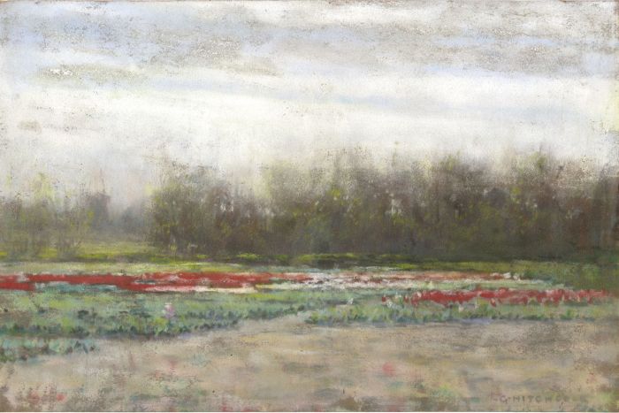 George Hitchcock (1850-1913) - Signed Pastel, Field of Red and Green