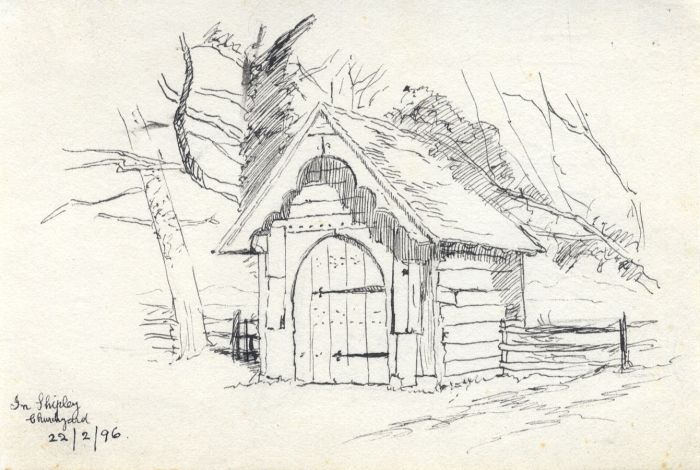 Pair of 1896 Pen and Ink Drawings - In Shipley, Churchyard