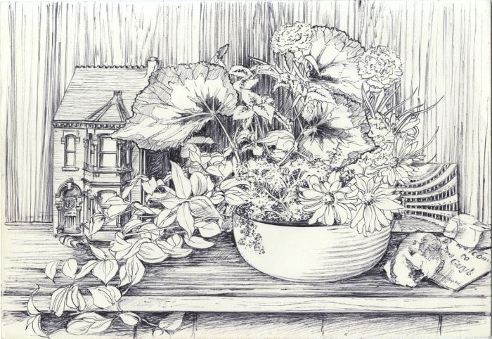 James Arnold Martin - Mid 20th Century Pen and Ink Drawing, Pot and Doll House