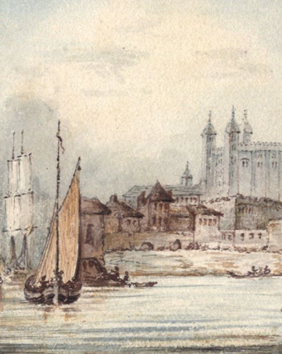 G.W.K. Potter - Miniature c.1850 Watercolour, View of the Tower of London