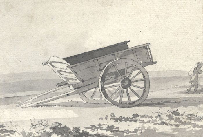 Monochrome 19th Century Watercolour - Abandoned Cart