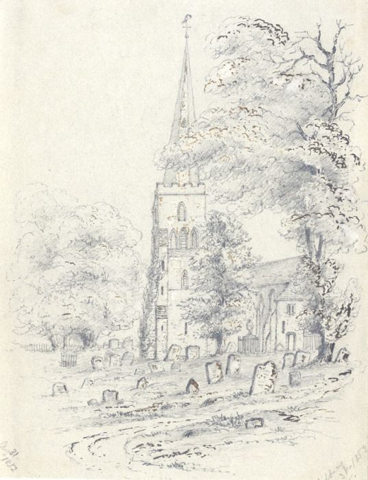 Attributed John Samuel Bowles - 1852 Graphite Drawing, Ledbury Church