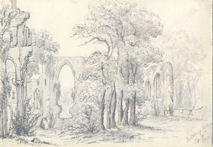Attributed John Samuel Bowles - 1849 Graphite Drawing, Netley Abbey Ruins