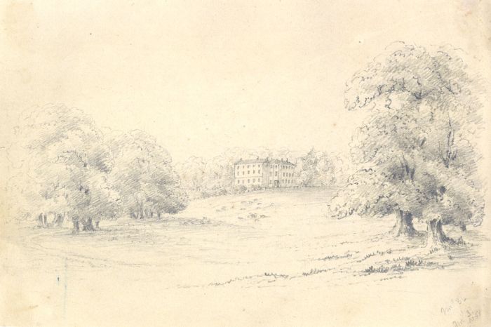 Attributed John Samuel Bowles - 1857 Graphite Drawing, Manor in a Landscape
