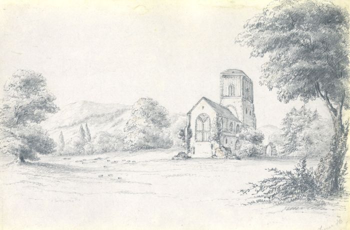 Attributed John Samuel Bowles - 1849 Graphite Drawing, Church of Little Malvern