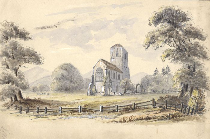 Attributed John Samuel Bowles - 1858 Watercolour, Little Malvern Church