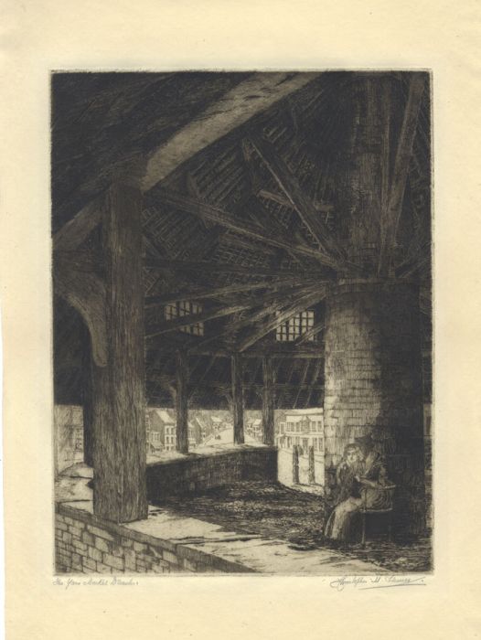 Christopher M. Shiner - Signed 19th Century Etching, The Yarn Market, Dunster
