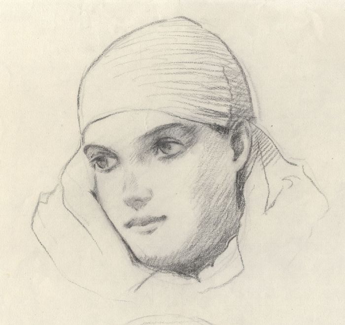 Henry P. Stevens - Early 20th Century Charcoal Drawing, Woman in Headscarf