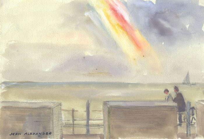 Jean Dryden Alexander (1911-1994) - Watercolour, Coastal View at Dusk
