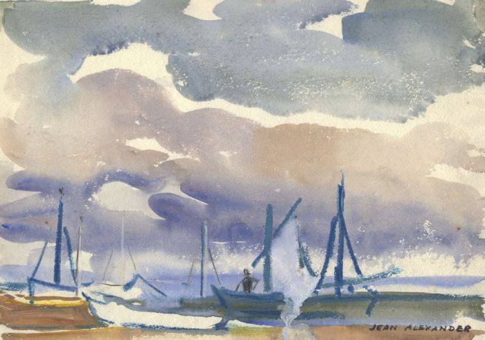 Jean Dryden Alexander (1911-1994) - Gouache, Moored Fishing Boats