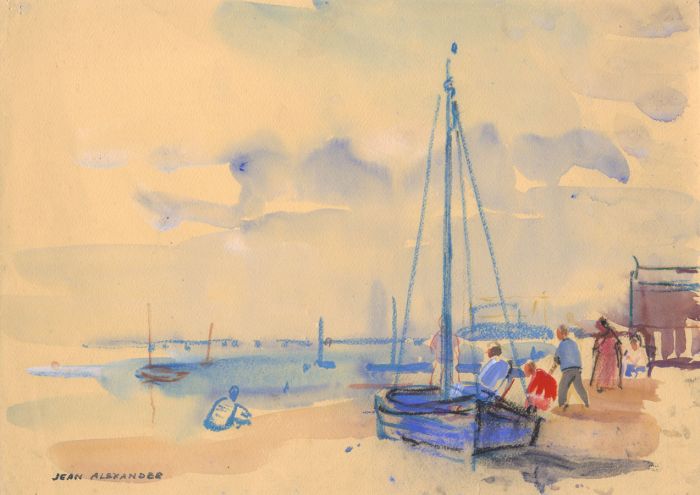 Jean Dryden Alexander (1911-1994) - Gouache, Figures and Boats on a Beach