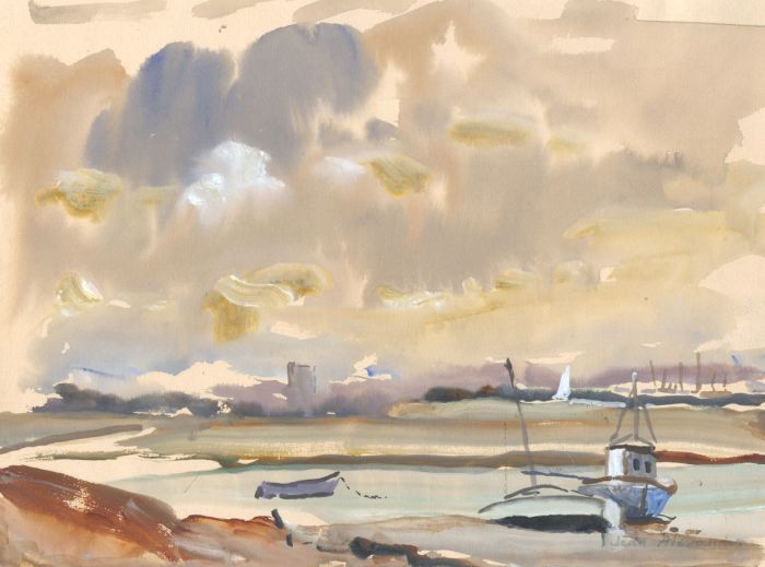 Jean Dryden Alexander (1911-1994) - 1989 Gouache, Boats at Walton Backwater