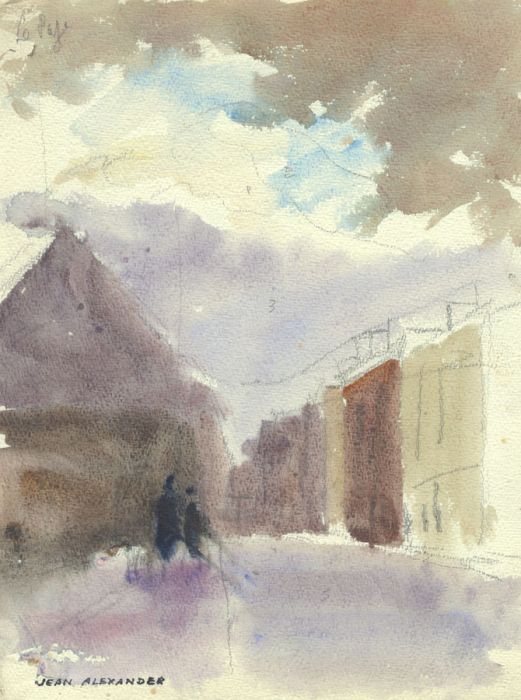 Jean Dryden Alexander (1911-1994) - Watercolour, Street Scene with Figures