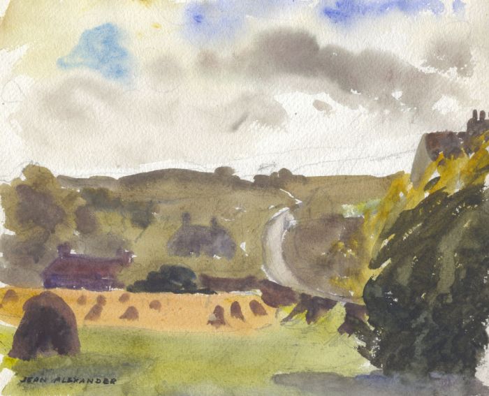 Jean Dryden Alexander (1911-1994) - Watercolour, Harvest Landscape
