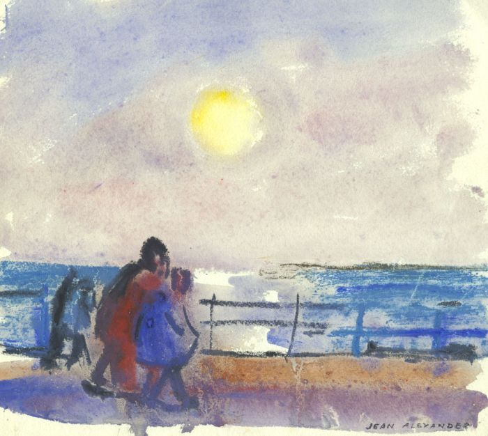Jean Dryden Alexander (1911-1994) - Crayon and Wash, Figures on a Coastal Path
