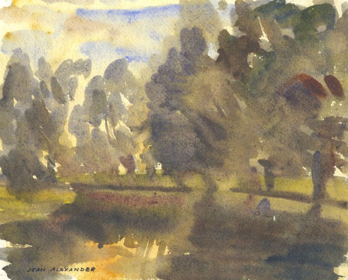 Jean Dryden Alexander (1911-1994) - Watercolour, Autumnal River Landscape