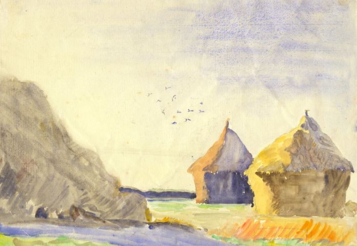 Jean Dryden Alexander (1911-1994) - Watercolour, Hay Huts in a Landscape