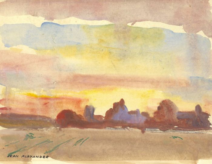 Jean Dryden Alexander (1911-1994) - Gouache, Autumnal Landscape at Sunset
