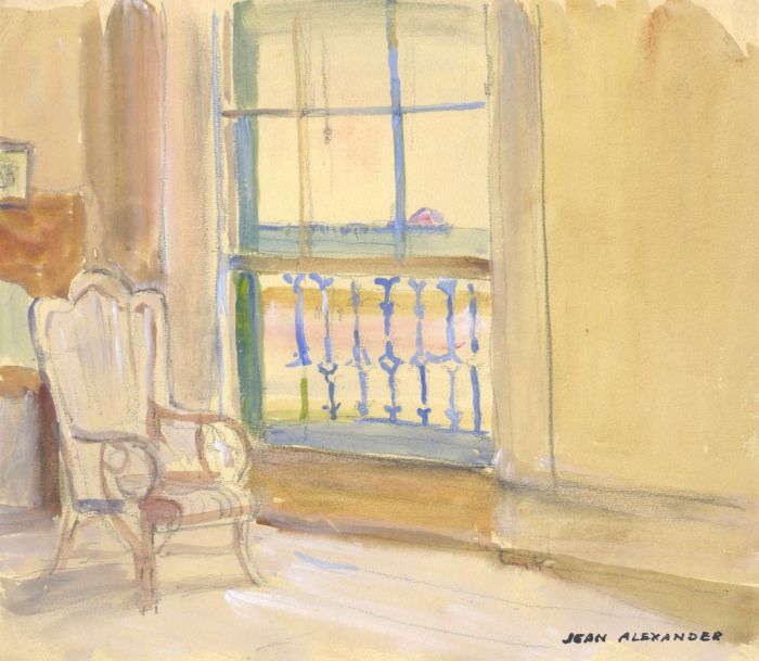 Jean Dryden Alexander (1911-1994) - Watercolour, Interior of  Room with a View