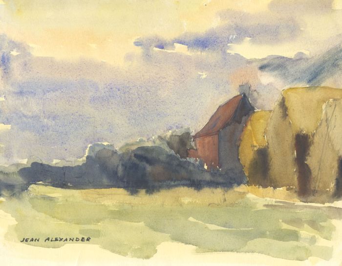 Jean Dryden Alexander (1911-1994) - Watercolour, Rural Landscape with Houses