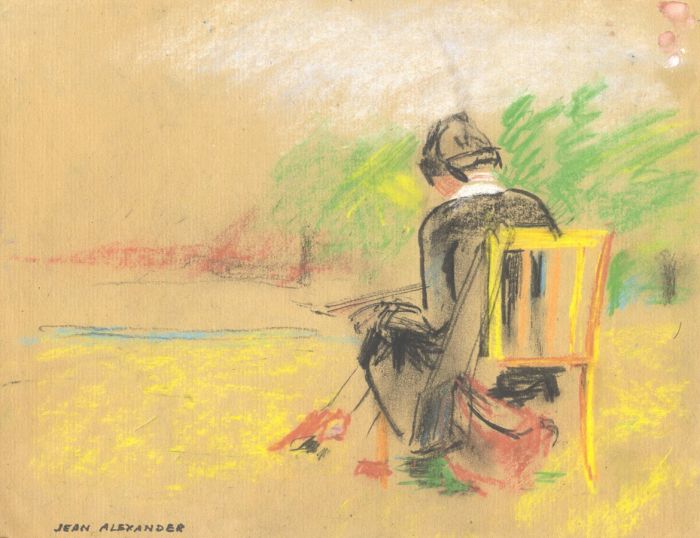 Jean Dryden Alexander (1911-1994) - Crayon, Seated Figure in a Garden