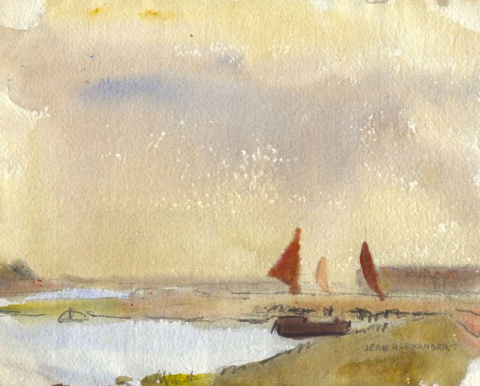 Jean Dryden Alexander (1911-1994) - Watercolour, Estuary View with Boats