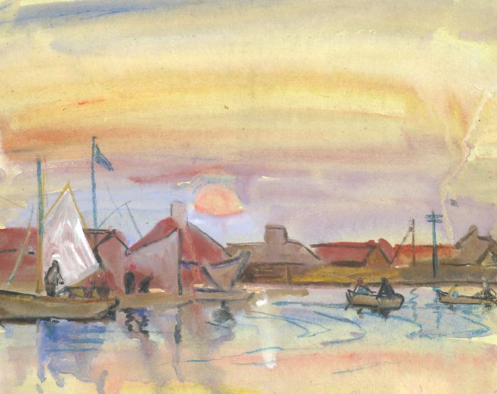 Jean Dryden Alexander (1911-1994) - Gouache, Harbour Scene at Dusk