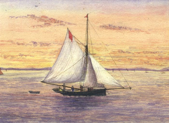 English School 19th Century Watercolour - Sailing Ships at Sunset