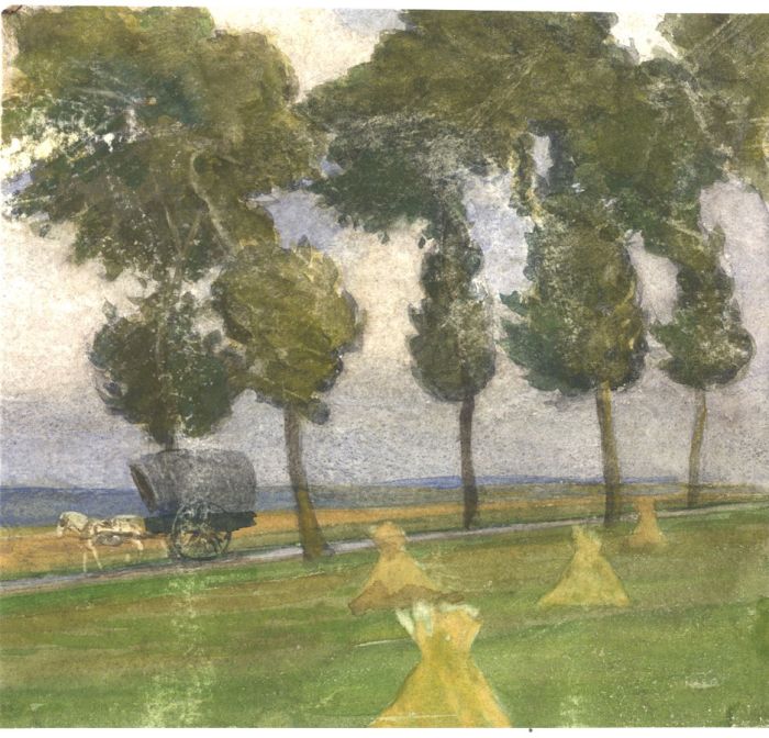 Arthur Ellis (1856-1918) - Set of 3 Watercolours, Horse Cart on Lane
