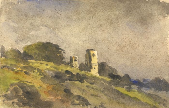 George William Collins (1863-1949) - Watercolour, Ruins in a Landscape