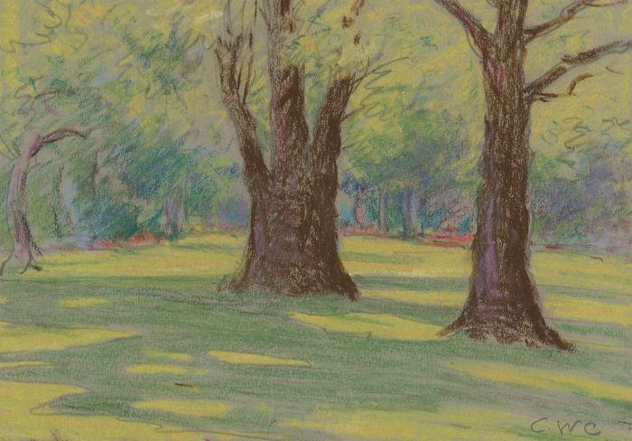 George William Collins (1863-1949) - Pastel, Parkland Landscape with Trees