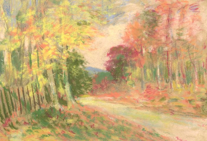 George William Collins (1863-1949) -  Pastel, Autumn Woodland Landscape