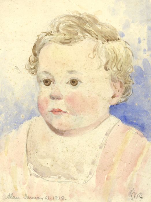 George William Collins (1863-1949) - 1928 Watercolour, Portrait of a Baby