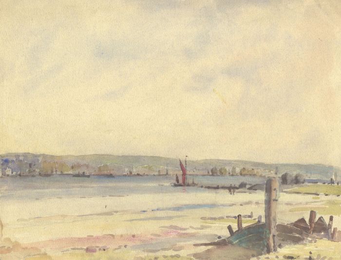 George William Collins (1863-1949) - Watercolour, Beach View with Sailing Boats