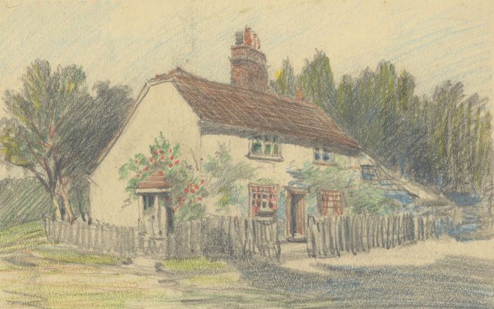 George William Collins (1863-1949) - Crayon, Cottage with Rose Garden