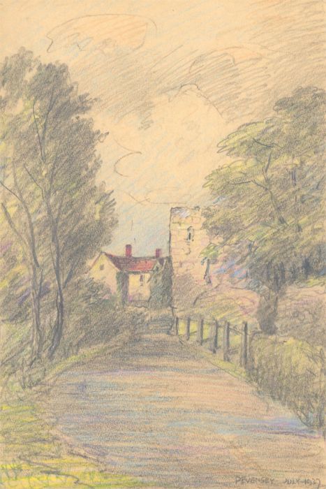 George William Collins (1863-1949) - 1937 Crayon, Pevensey, Sussex