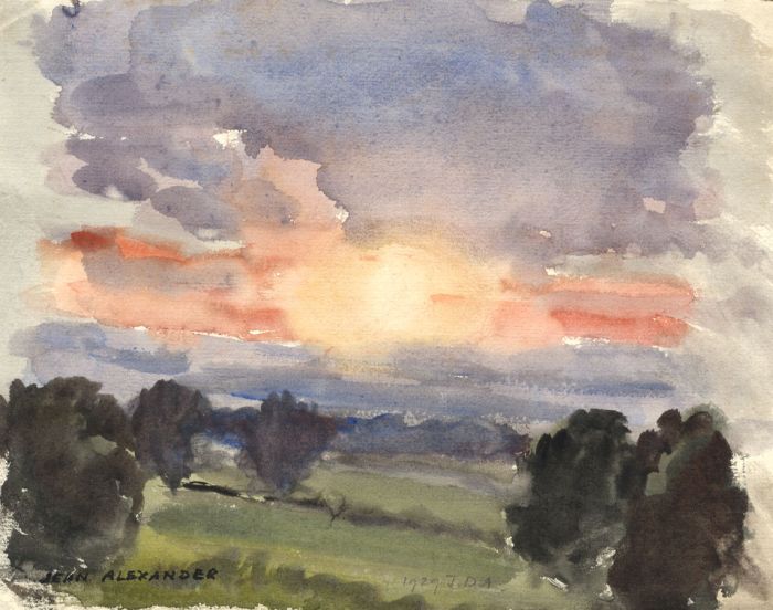 Jean Dryden Alexander (1911-1994) - Signed Watercolour, Sunset over the Field