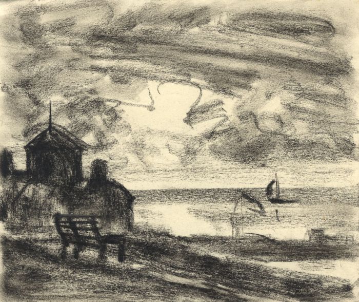 Jean Dryden Alexander (1911-1994) - Signed Charcoal Drawing, Figure by the Coast