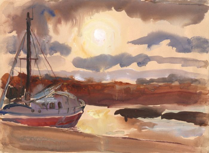 Jean Dryden Alexander (1911-1994) - 1987 Gouache, Sunset, Walton Backwater