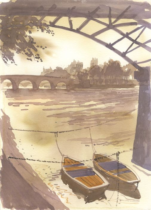 Robert T. Blayney (1929-2016) - Mid 20th Century Watercolour, Boats under Bridge