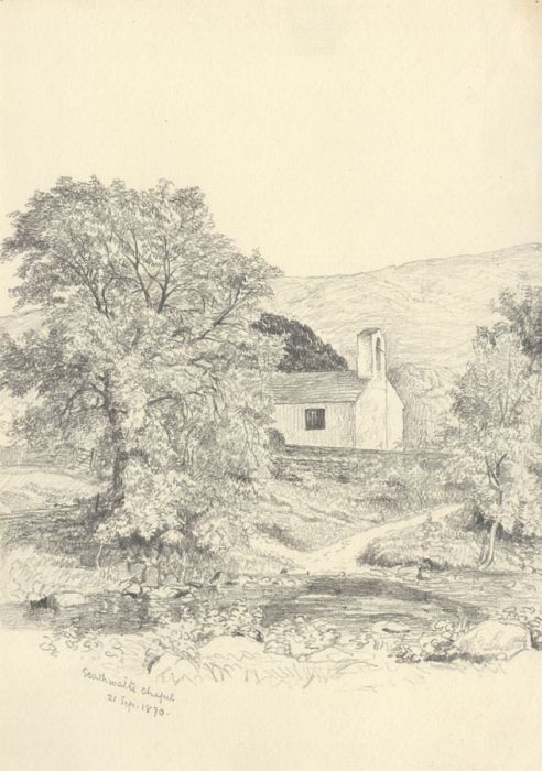 1870 Graphite Drawing - Seathwaite Chapel