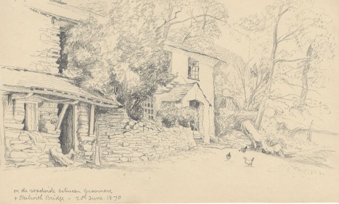 1870 Graphite Drawing - Between Grasmere and Skalwith Bridge