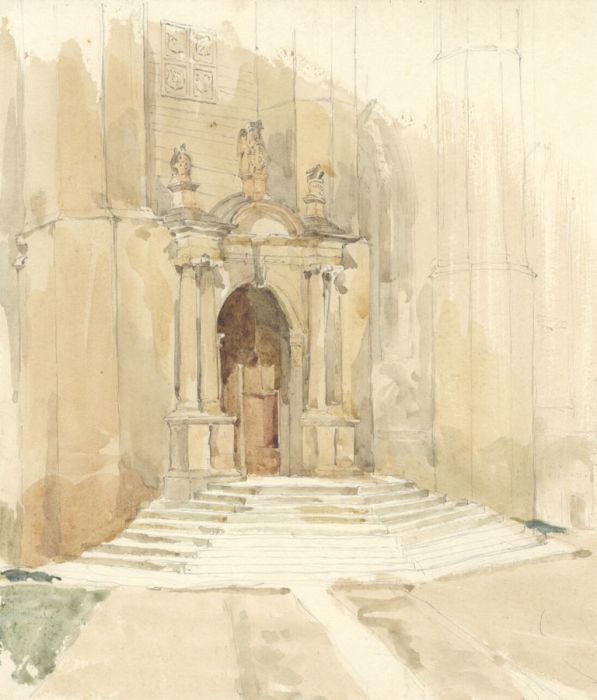 Mid 19th Century Watercolour - Church Door
